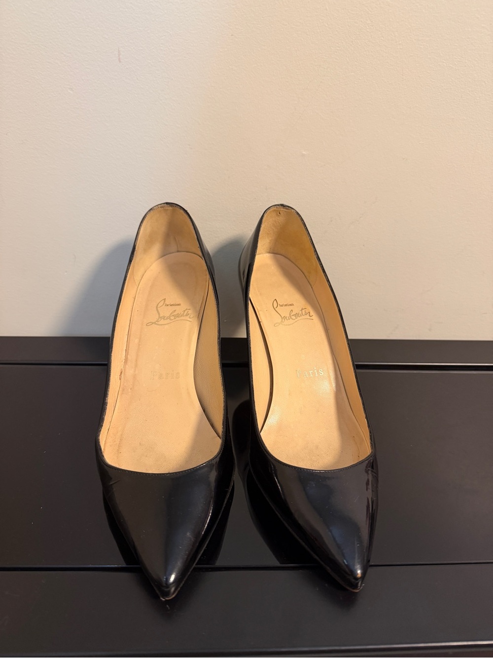 Christian Louboutin Black Patent Leather Pointed-Toe Heels 36.5